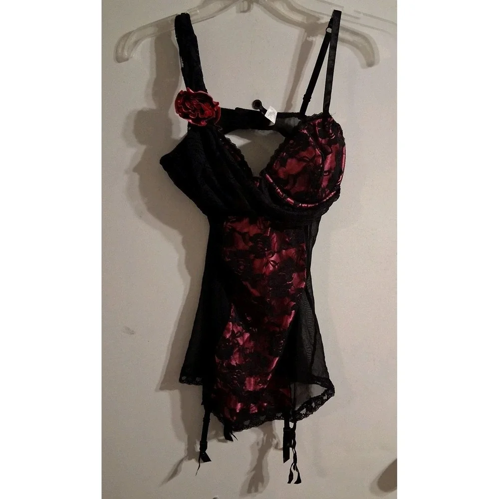 Vtg Y2K Goth Glam Frederick's Of Hollywood Lingerie Corset‎ Teddy Bustier EUC L